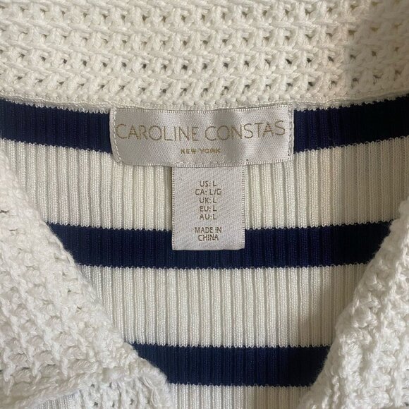 $695 CAROLINE CONSTAS Knit Stretch Midi Dress Striped White/Navy Bodycon L - Picture 7 of 11